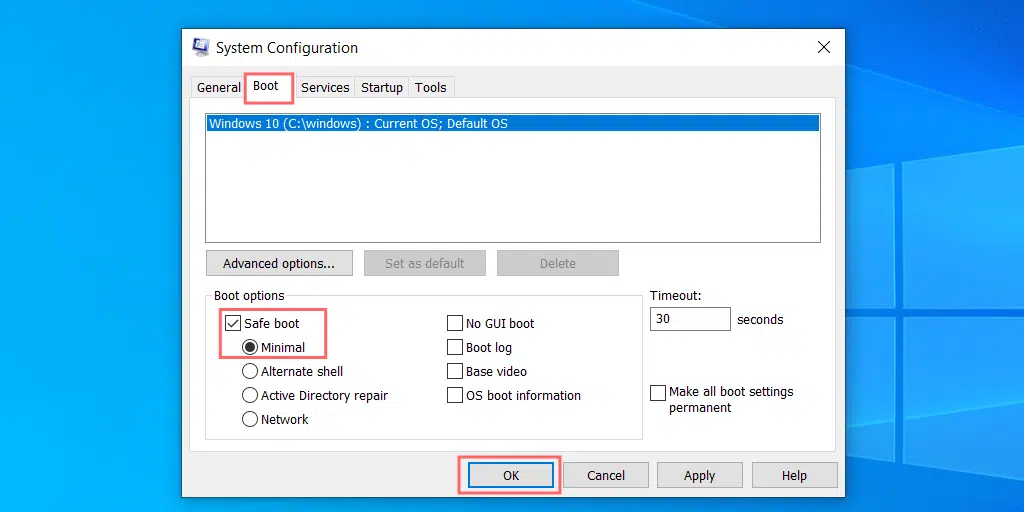 windows Safe Boot option