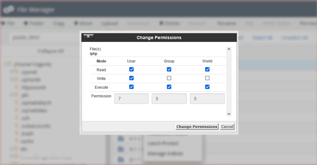 Setting File Permission using File Manager in Cpanel