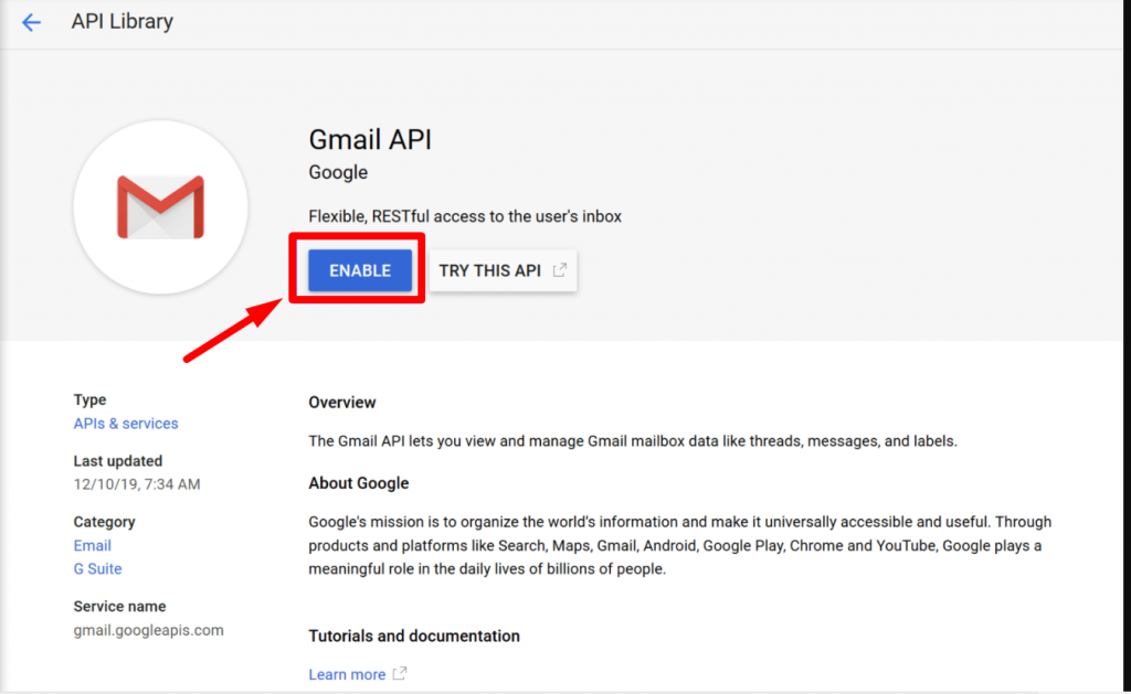 Enable Gmail API