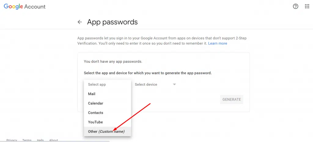 Google account app password