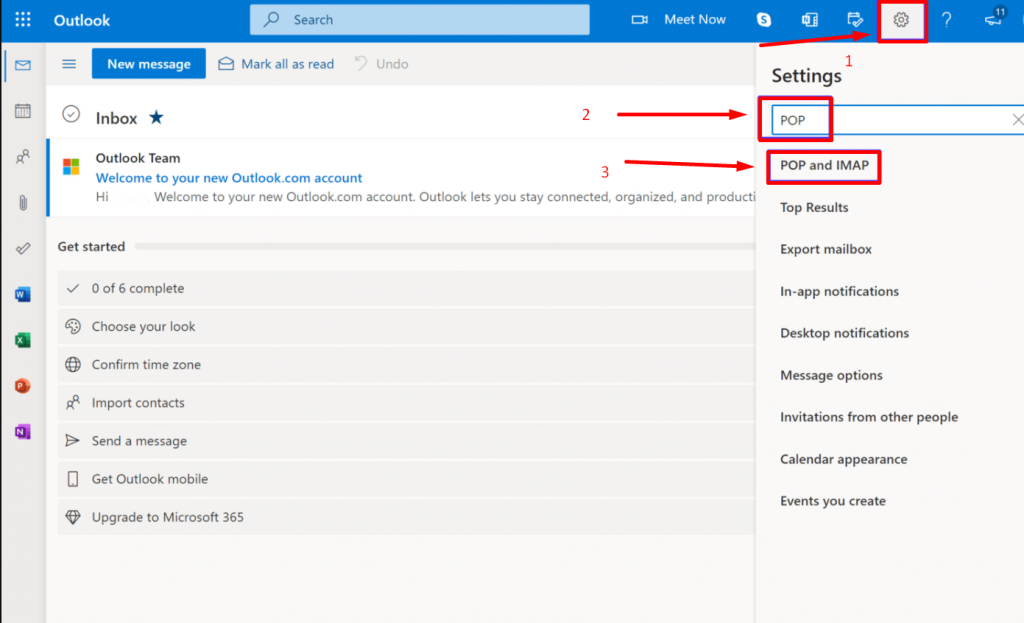 Enabling Outlook POP settings