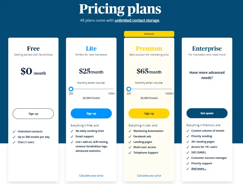 Sendinblue pricing