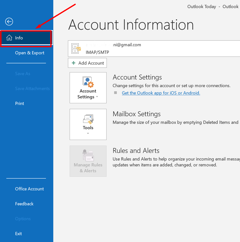 How to find Outlook SMTP settings 