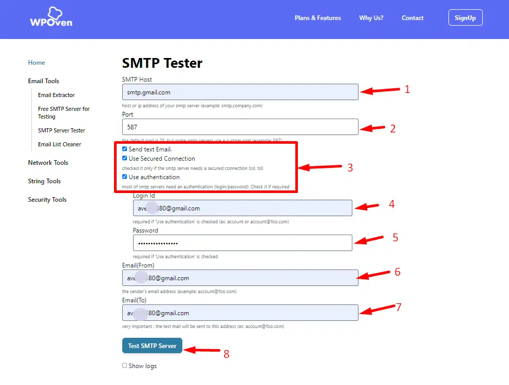 Free SMTP server testing tool