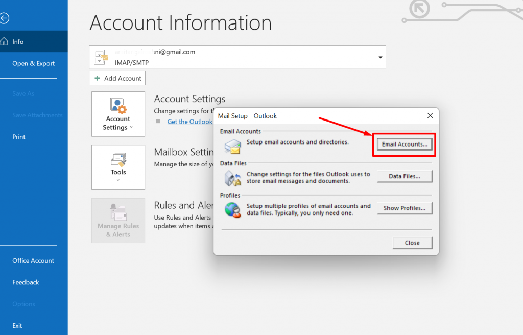 Find the Smtp Server in Outlook 365 step 4