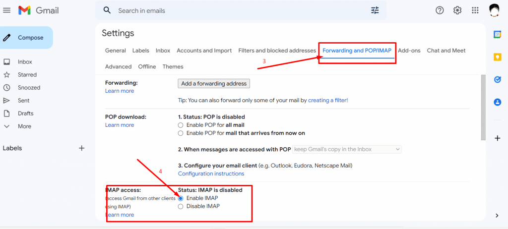 Gmail POP/IMAP settings