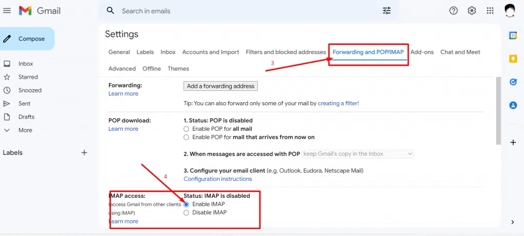 Gmail POP/IMAP settings