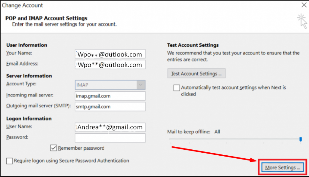 POP and IMAP Account Settings