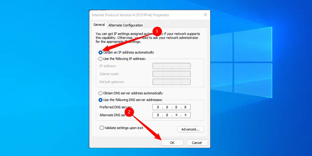 Entering DNS server Address Manually