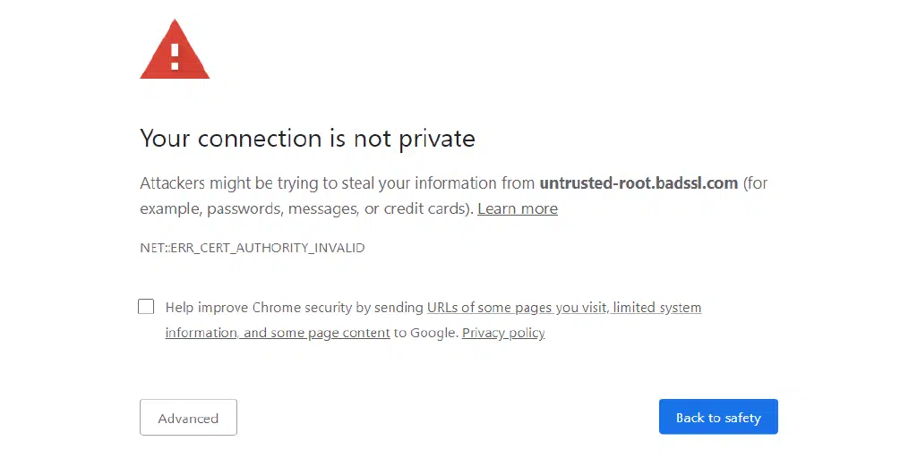 NET::ERR_CERT_DATE_INVALID error in Chrome