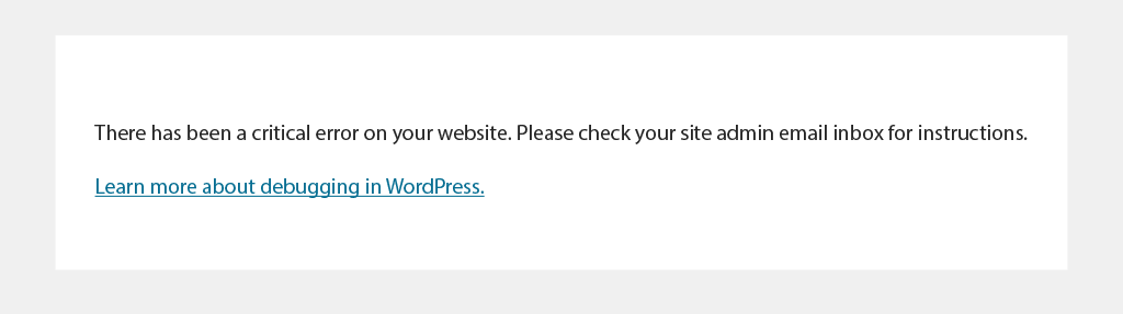 There has been a critical error on your website error message
