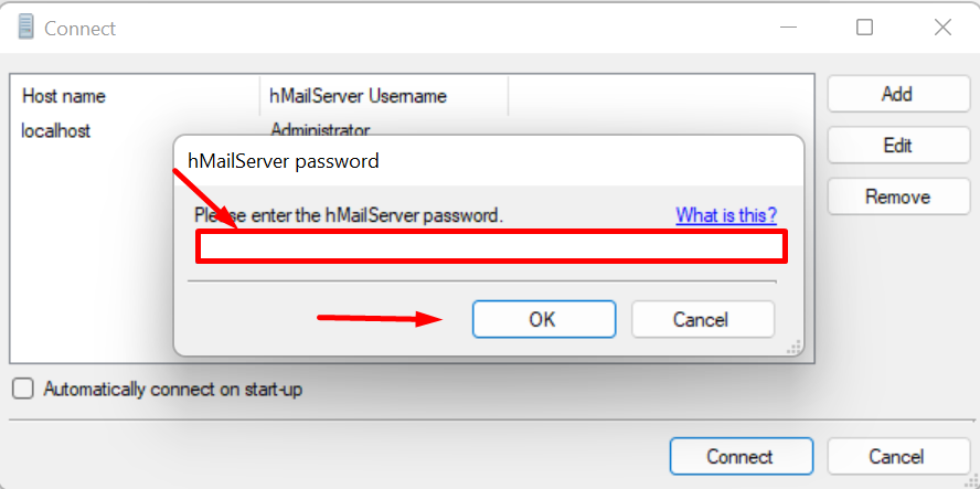 nter hMailServer password