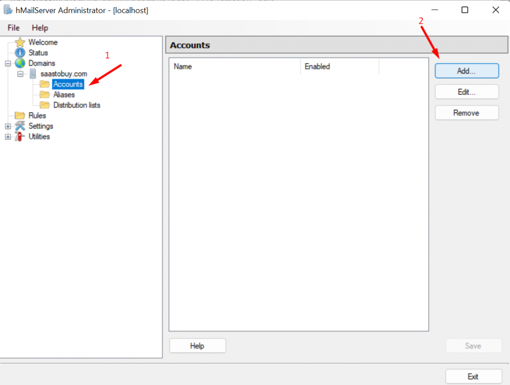 Configuring account in hMailServer