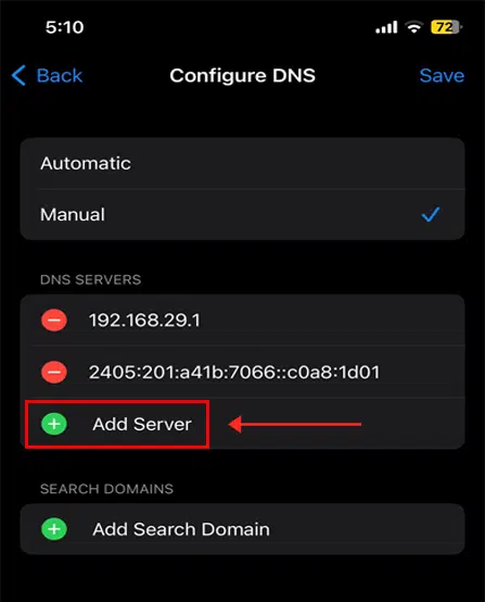 Adding DNS listing in iOS