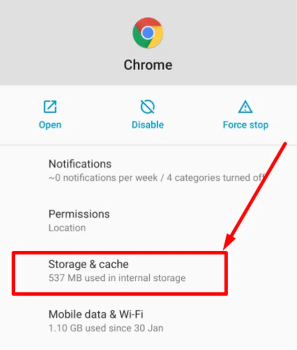 Chrome storage and cache in Android device