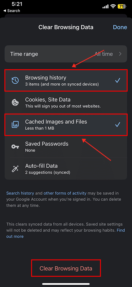 Deleting iOS chrome browser history