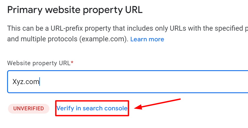 Verify domain in search console