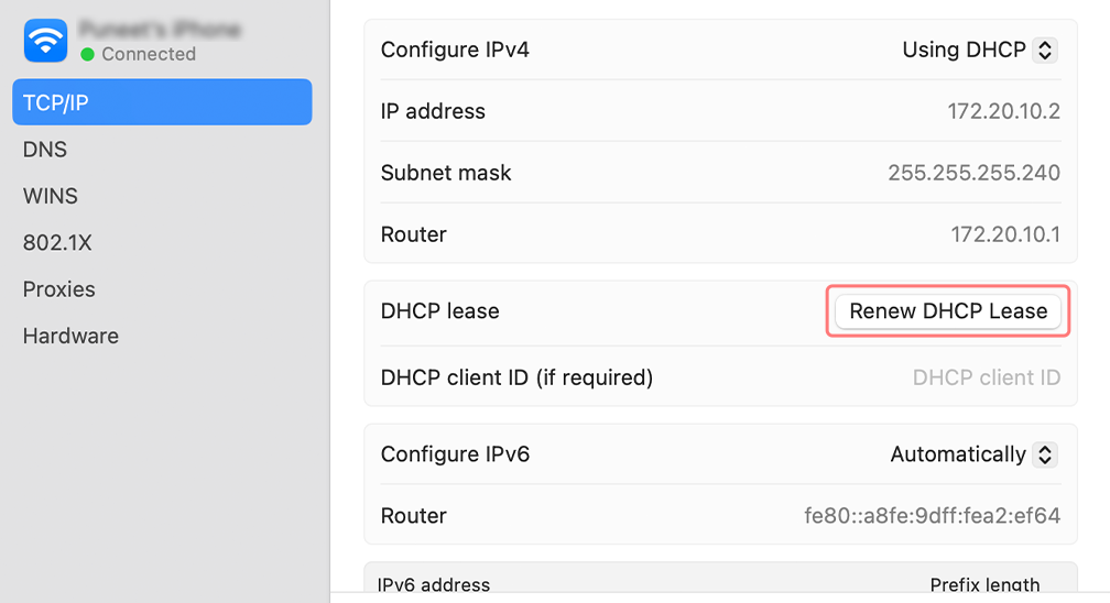 renew DHCP lease mac