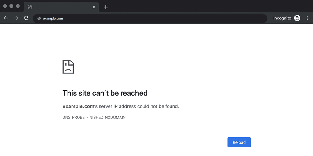 site can't be reached