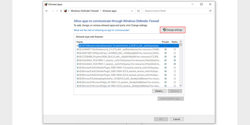 Allow apps to communicate through Windows Defender Firewall