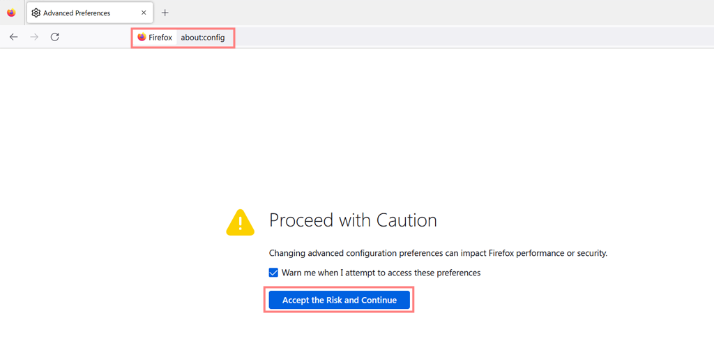 "Proceed with Caution" warning message on Firefox