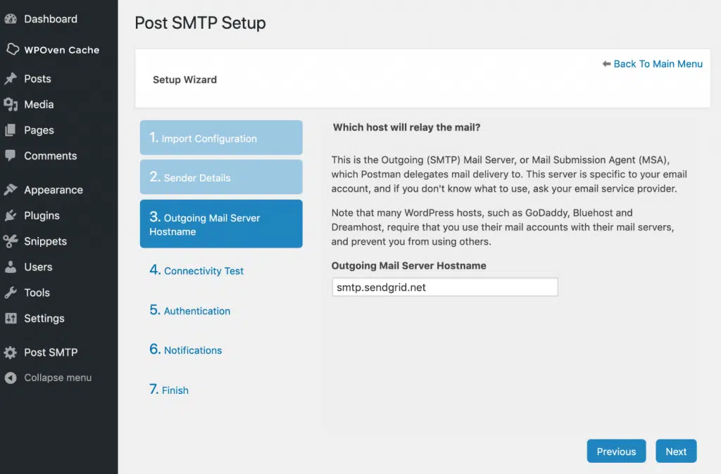 POST SMTP Setup