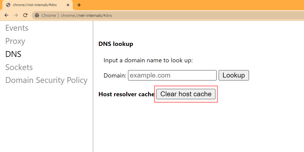 Clear host cache in chrome