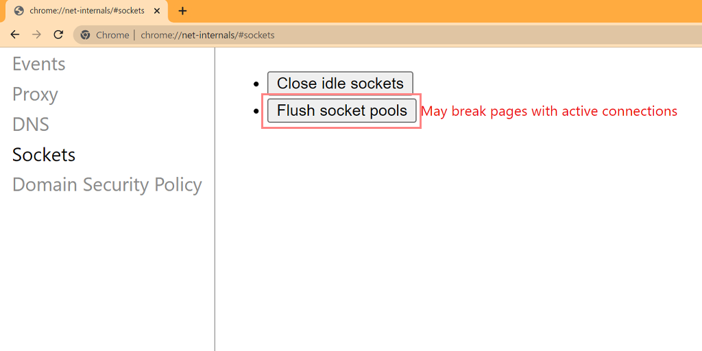 Flush Socket pools in Chrome