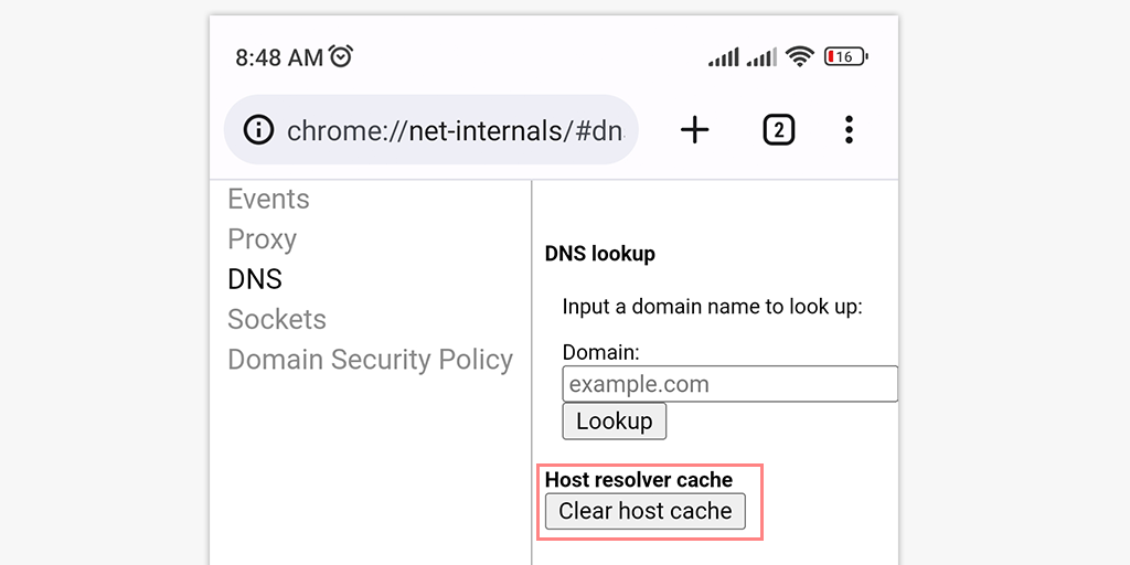 chrome://net-internals/#dns - Flush DNS Cache on Chrome