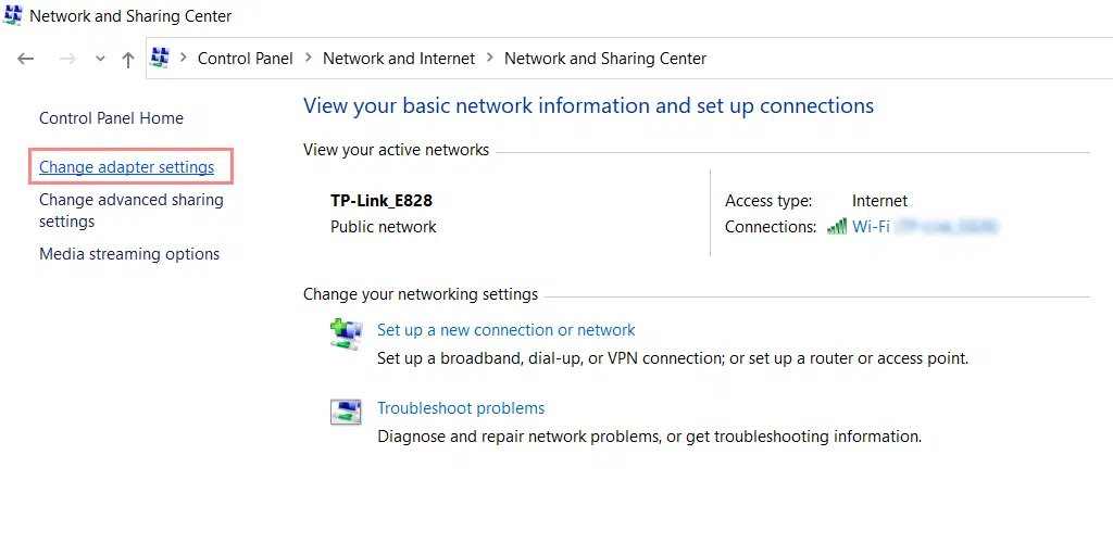 Network and Sharing center