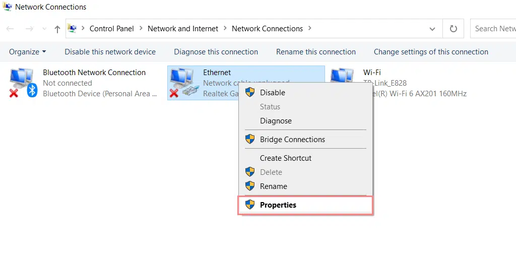 Available Network Connections