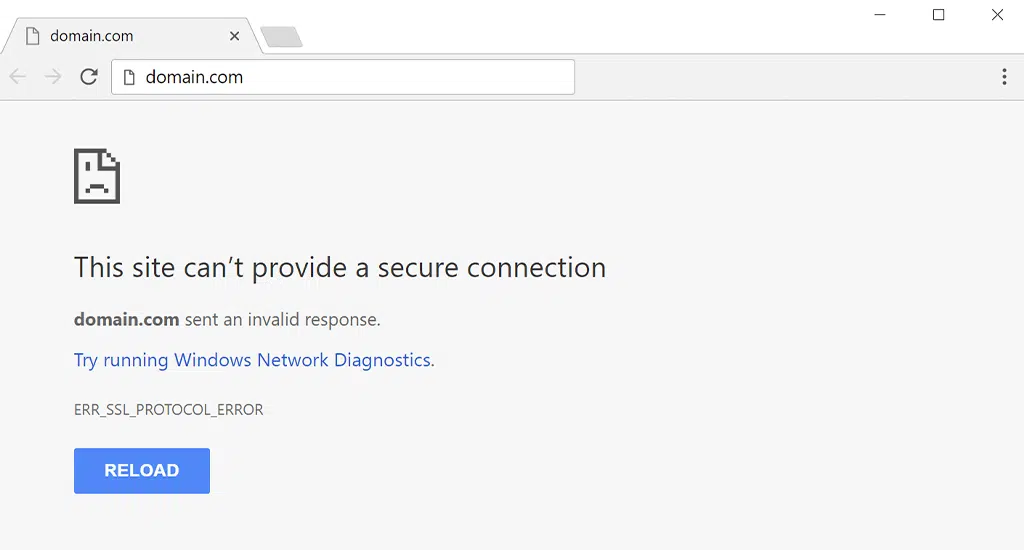 ERR_SSL_PROTOCOL_ERROR: this site can't provide a secure connection
in chrome