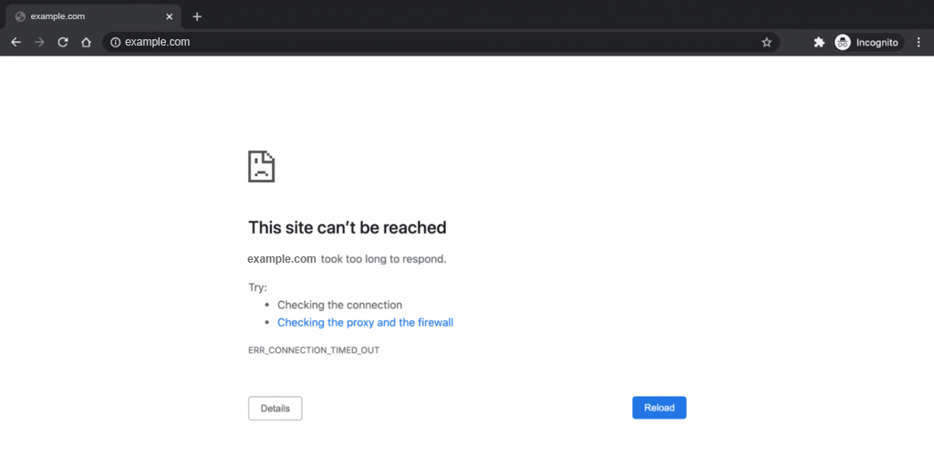 RR_CONNECTION_TIMED_OUT error appears on Chrome Browser