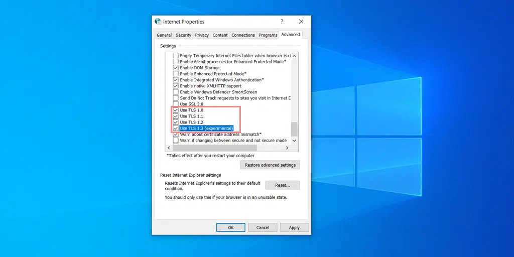 Enabling TLS 1.3 in Windows