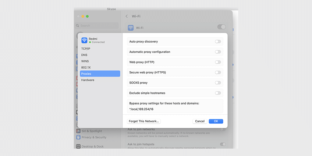 Disable proxy on Mac