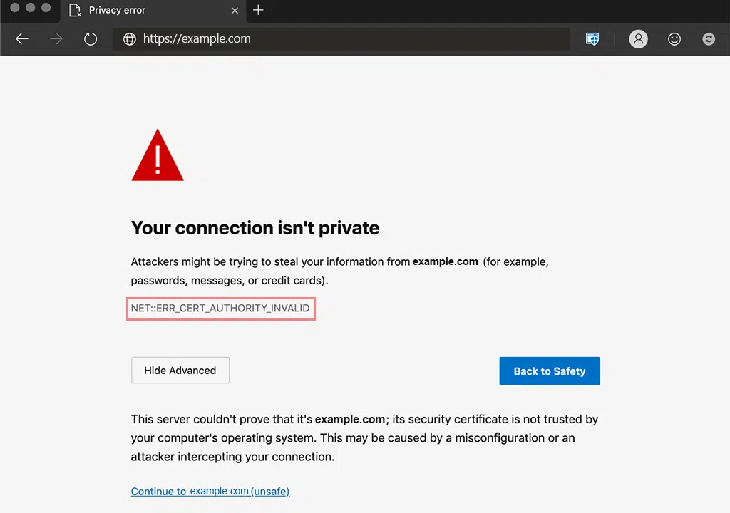 NET::ERR_CERT_AUTHORITY_INVALID Microsoft Edge