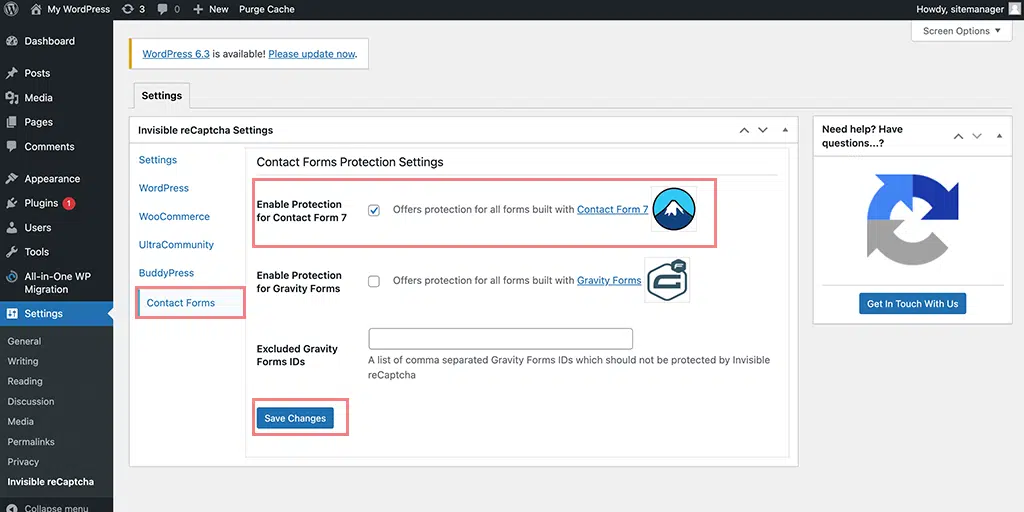 Enable Protection for Contact Form 7
