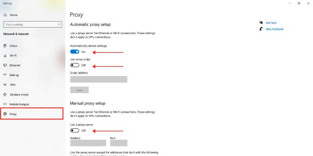 Disabling Proxy Settings in Windows