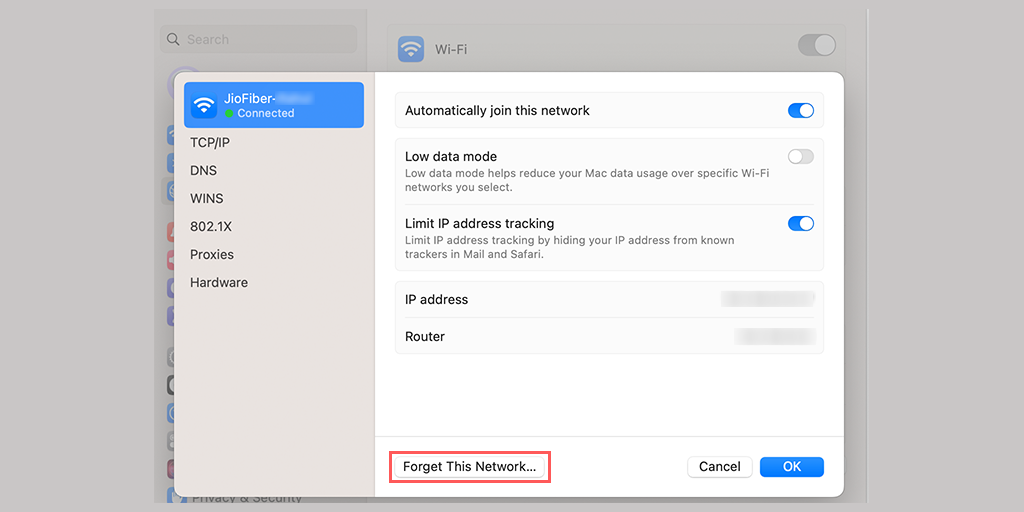 Forget network in Mac