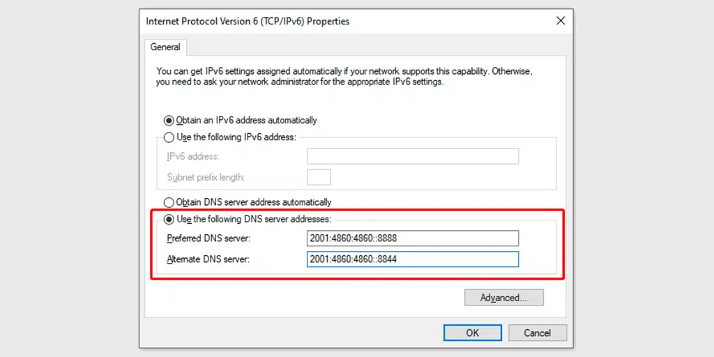 Preferred DNS Server IPv6
