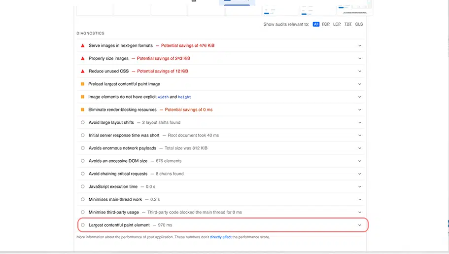 Largest Contentful Paint (LCP): A Guide to Web Performance 7 PageSpeed Insights Diagnostics Report