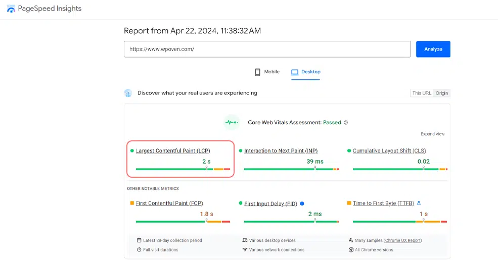 Largest Contentful Paint (LCP): A Guide to Web Performance 5 Google's PageSpeed Insight tool