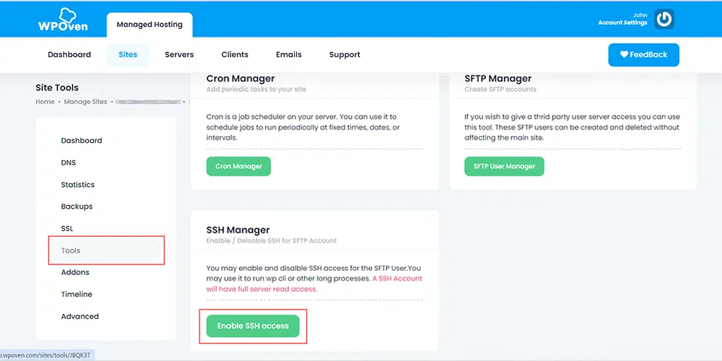 Enable SSH access