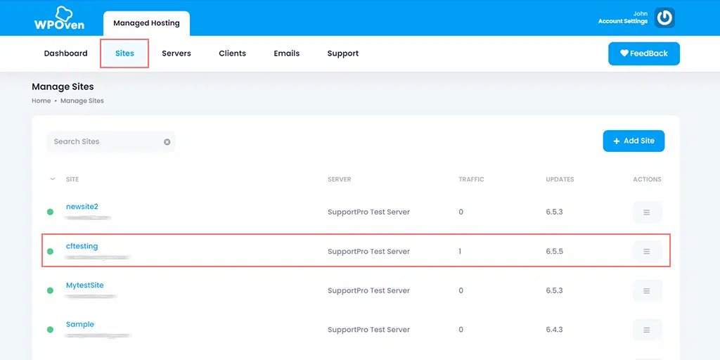 WPOven dashboard