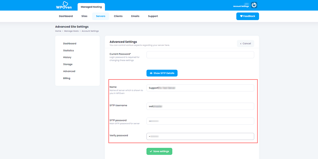 SFTP database details