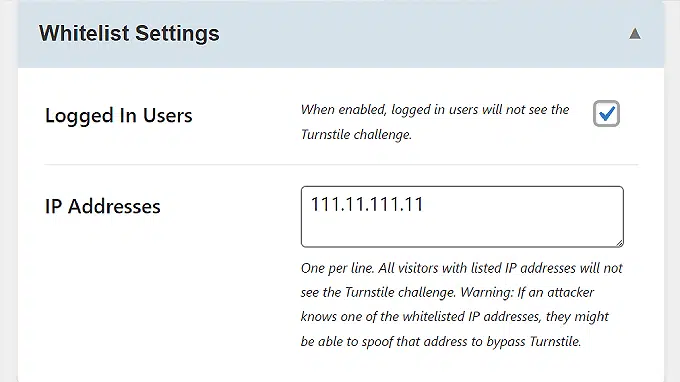 How to Add Cloudflare Turnstile CAPTCHA to WordPress 23 Whitelisng Users and IPs in Turnstile CAPTCHA settings