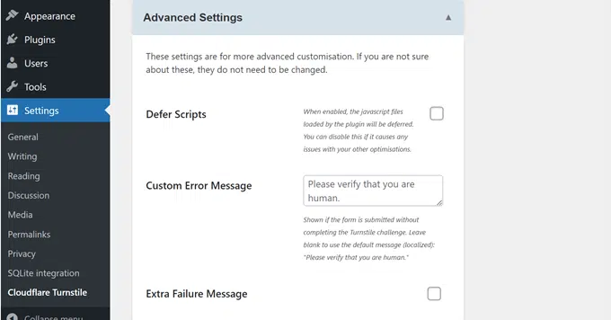 How to Add Cloudflare Turnstile CAPTCHA to WordPress 22 Advanced Settings of Cloudflare Turnstile