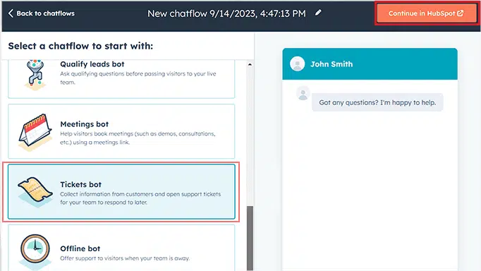 How to Add A Chatbot to A WordPress Website (Free) 7 Creating Tickets bot using Hubspot CRM