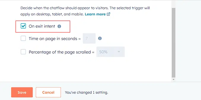 How to Add A Chatbot to A WordPress Website (Free) 14 Decide when the chat flow should appear to visitors