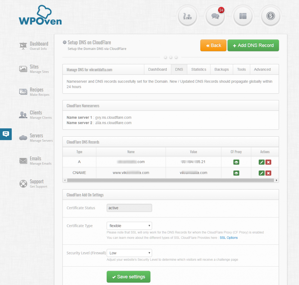 Pointing DNS to Wpoven